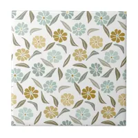 Sage green tan retro floral pattern ceramic tile