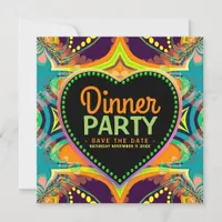 Orange Teal Groovy Hippie Bohemian Themed Party Save The Date