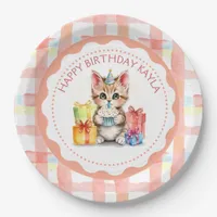 Cute Personalized Kitten in Birthday Hat  Paper Plates