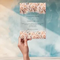 Rose gold cream florals clear wedding acrylic invitations