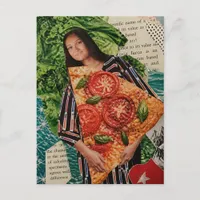 Woman with Pizza Slice Mixed Media Collage Postcard