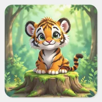 Baby Tiger | Cute Cartoon Kid's Nursery Art Square Sticker
