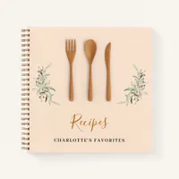 Recipes wooden kitchen utensils greenery cookbook notebook