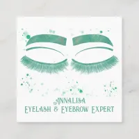 Luxury Watercolor Eyelash & Brow Beauty,Mint Green Square Business Card