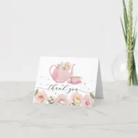 Floral Tea Party Girl Baby Shower Thank You Card
