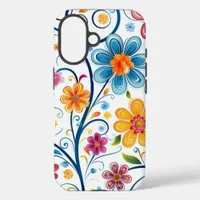 Mod Blue, Pink, Yellow Flowers Illustration iPhone 16 Case