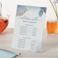 Blue Gold Watercolor Botanical Service Price Menu Pedestal Sign