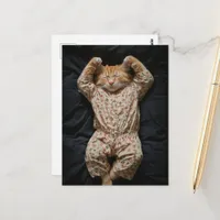 Sleepy Ginger Kitty in PJs Postcard