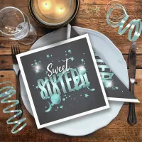 Moon and Stars Sweet 16 Teal/Blk ID788 Napkins