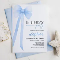 Blue Coquette Bow Birthday Invitation