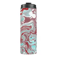 Teal, Burgundy, Red and White Marble Swirls   Thermal Tumbler