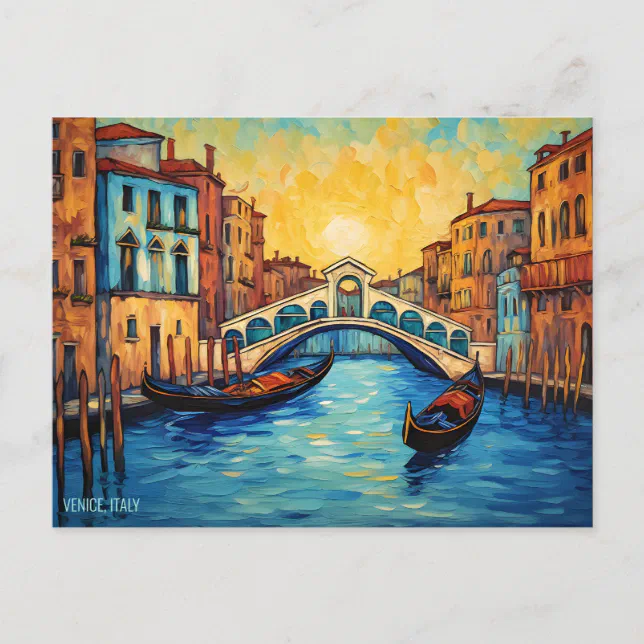 Landscape Painting Venice Canals Italy Travel Art Postcard