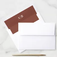 Modern Minimalist Dark Terracotta Wedding Monogram Envelope Liner