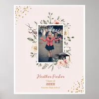 Elegant Floral Photo Graduation Autograph Poster