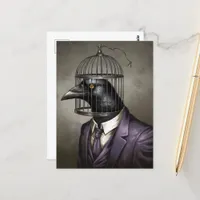 Funny Bird in a Purple Business Suit and Cage Head Postcard