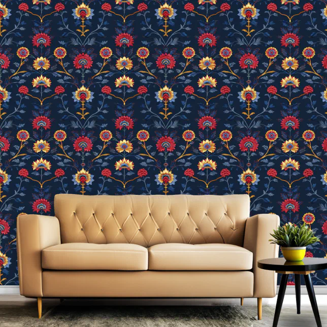 Antique Colorful Indian Floral Motif Pattern Room  Wallpaper