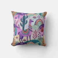 Violet Llama and Hills Throw Pillow