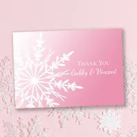 Pink Snowflake Winter Wedding Flat Thank You Notes Invitation