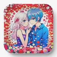 Anime Couple Unique Wedding Paper Plates