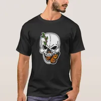 Skull with Butterfly Digital Art   T-Shirt