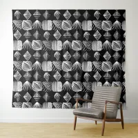 Bold Caribbean Tribal Mudcloth – Black & White,  Tapestry