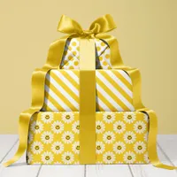 Yellow Daisy Striped and Polka Dot Wrapping Paper Sheets