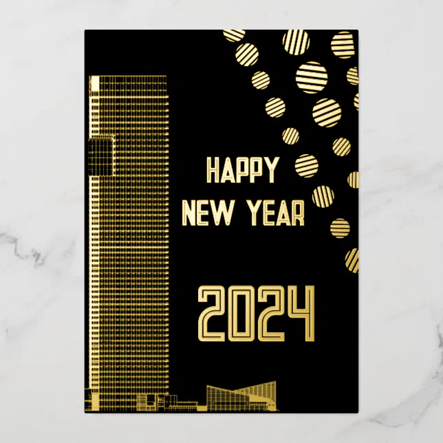 Modern happy New Year 2024 Foil Holiday Card