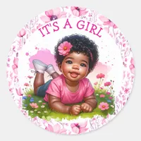 It's a Girl |  Girl's Floral Baby Shower  Classic Round Sticker