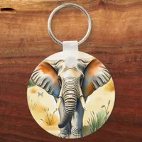 Watercolor Illustration of an Elephant Keychain