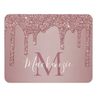 Chic Rose Gold Glitter Drips Monogram Door Sign