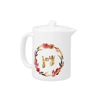 Christmas Joy Watercolor Wreath ID292 Teapot