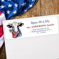 Patriotic Cow American 4th Of July Return Address Label