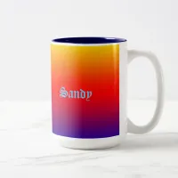 Personalized Name Multicolor Yellow Orange Blue Two-Tone Coffee Mug