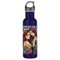 Two Women in Love | Faux Mosaic Tile Style Stainless Steel Water Bottle