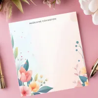 Soft Pastel Floral Corner Border Personalized Name Notepad