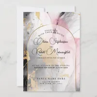 WEDDING  | Ebony Rose and Gold Abstract Marble Invitation