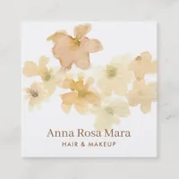 *~* Soft Abstract Beige Peach Floral Watercolor Square Business Card