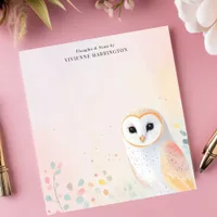 Cute Barn Owl Pastel Feathers Personalized Name Notepad