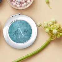 Luxury Teal Turquoise Metallic Glitter Modern Glam Compact Mirror