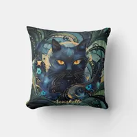 Black Cat and Celestial Moon throw pillow. Throw Pillow