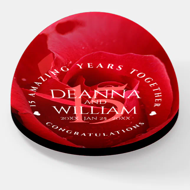 Elegant 15th Rose Wedding Anniversary Celebration Paperweight