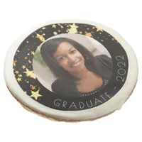 Graduation party black gold stars photo sugar cookie