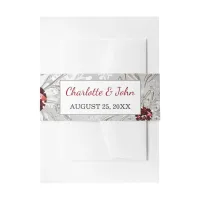 silver red snowflakes winter Wedding Invitation Belly Band