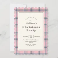 Modern Elegant Pink Plaid Christmas Party Invitation