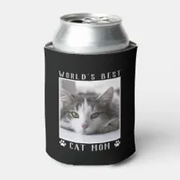 World's Best Cat Mom Paw Prints Photo on Black Can Cooler