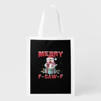 Retro Merry Christmas F-Caw-F Chicken  Grocery Bag