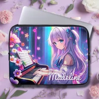 Anime Girl Playing Piano Personalized Laptop Sleeve