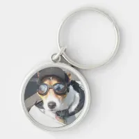 Motorcycle Hog Dog Born To Ride Russell Terrier Keychain