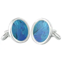 Blue parrot feathers pattern cufflinks