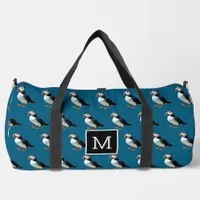 Atlantic Puffin Birds Wildlife Nature Pattern Blue Duffle Bag